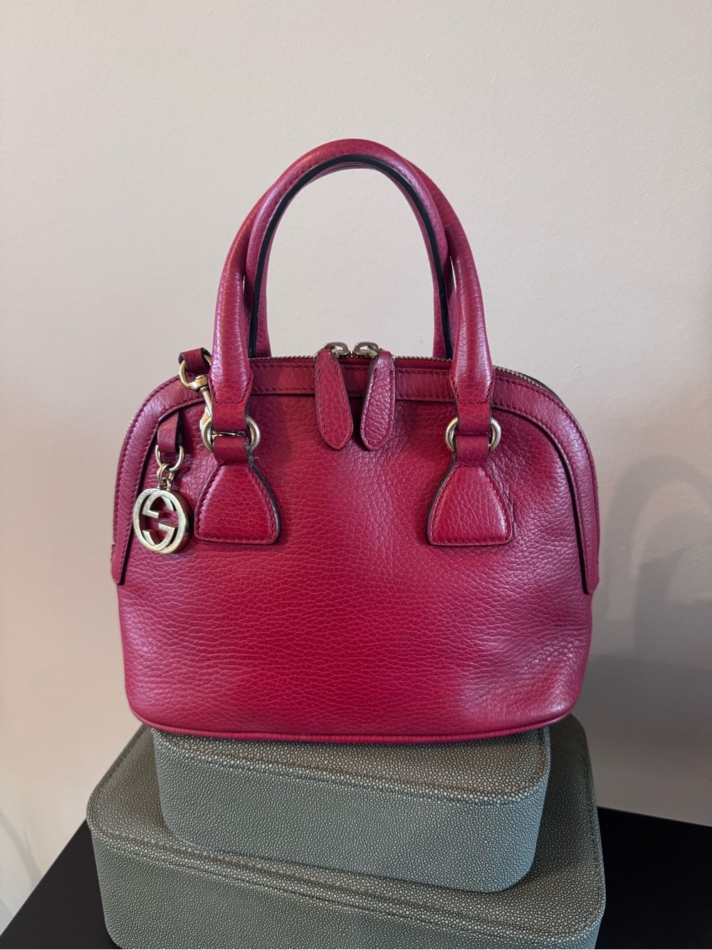 Gucci Red Dome Satchel with Gold-Tone Charm (Authentic)